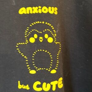 Anxious But Cute Black T-Shirt Large by Finch Oversize Funny Unisex